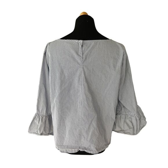 MADEWELL striped bell-sleeve top Size L G1368 In Blue/white - Picture 8 of 9